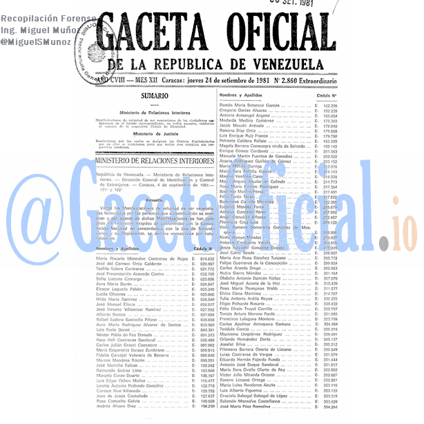 Gaceta Oficial 2860 del 24 Septiembre 1981