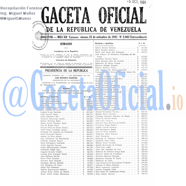 Gaceta Oficial 2862 del 25 Septiembre 1981