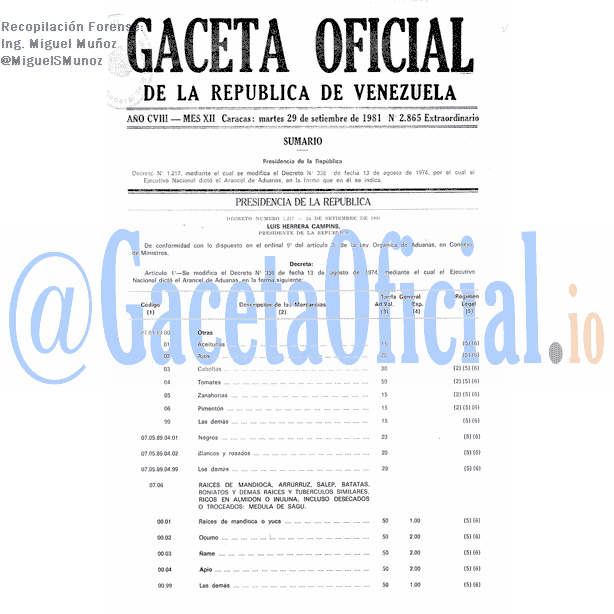 Gaceta Oficial 2865 del 29 Septiembre 1981