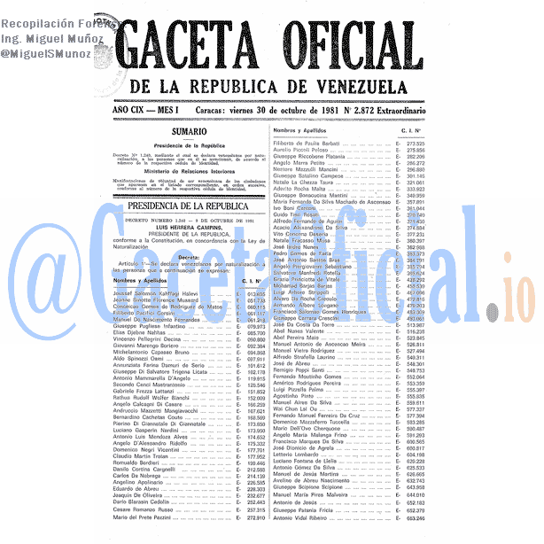 Gaceta Oficial 2872 del 30 Octubre 1981