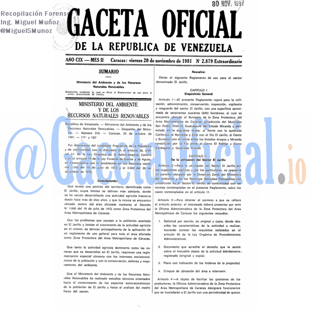 Gaceta Oficial 2879 del 20 Noviembre 1981