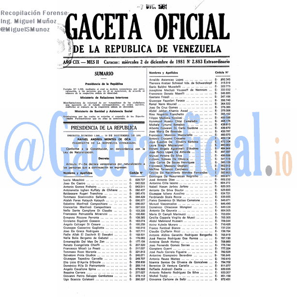 Gaceta Oficial 2883 del 2 Diciembre 1981
