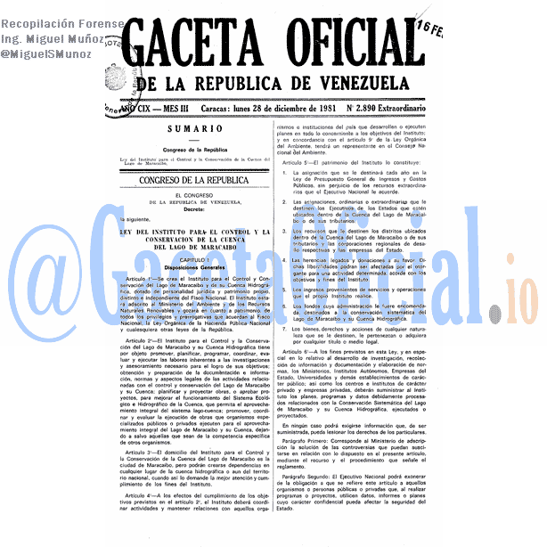 Gaceta Oficial 2890 del 28 Diciembre 1981