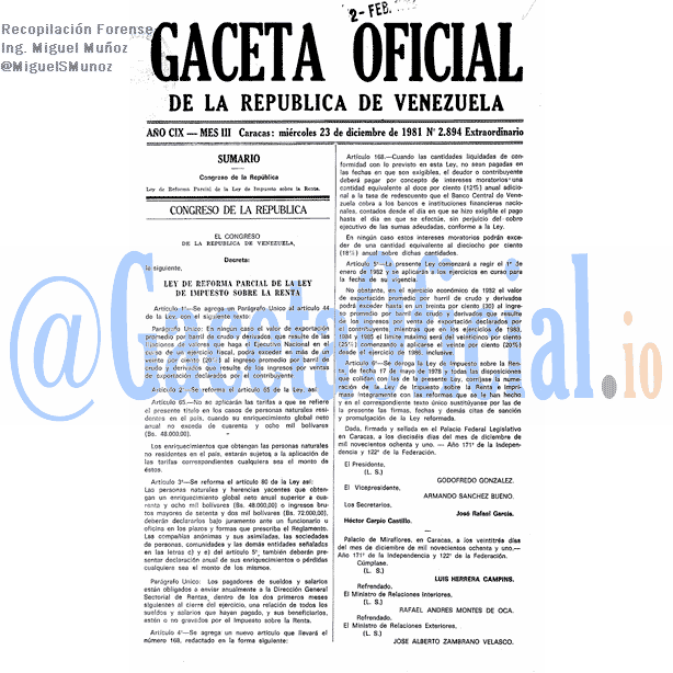 Gaceta Oficial 2894 del 23 Diciembre 1981