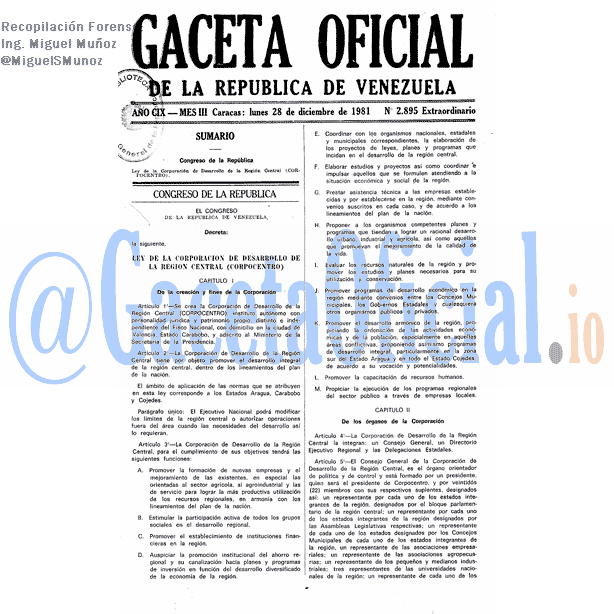 Gaceta Oficial 2895 del 28 Diciembre 1981