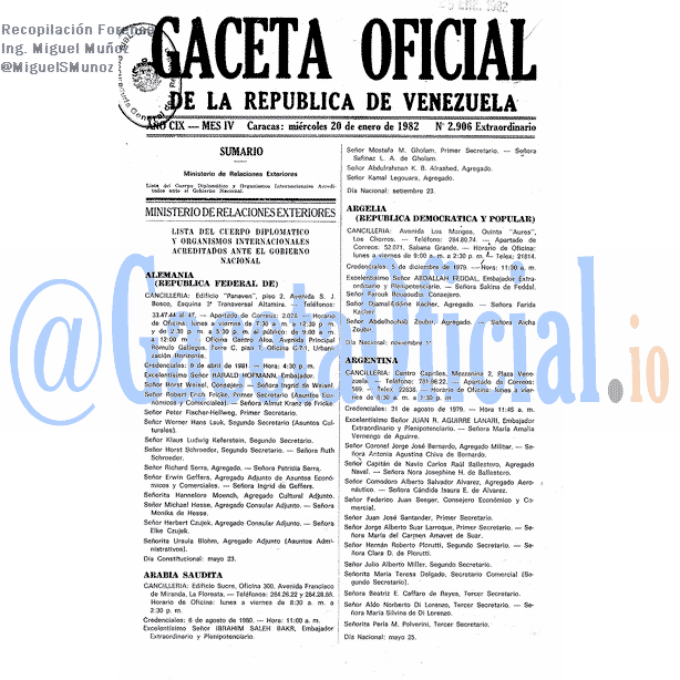 Gaceta Oficial 2906 del 20 Enero 1982