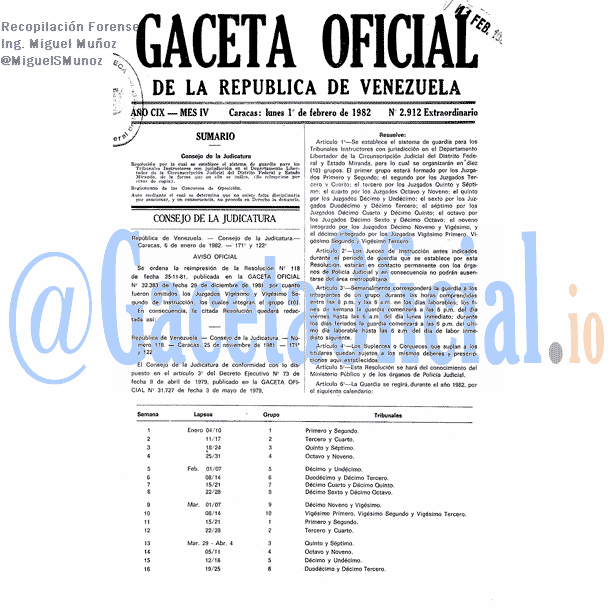 Gaceta Oficial 2912 del 1 Febrero 1982