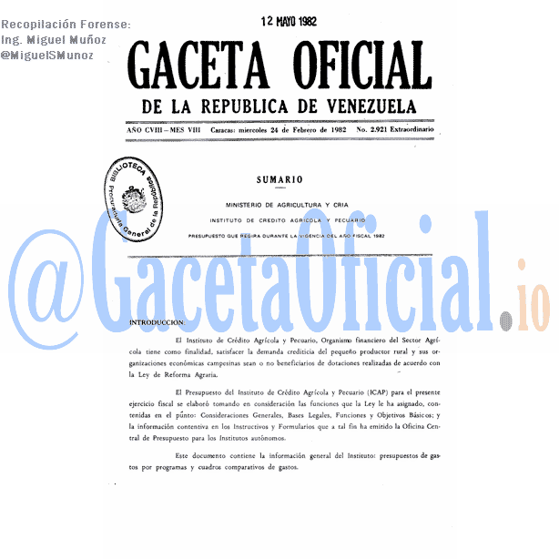 Gaceta Oficial 2921 del 24 Febrero 1982