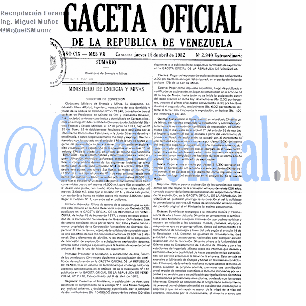 Gaceta Oficial 2940 del 15 Abril 1982