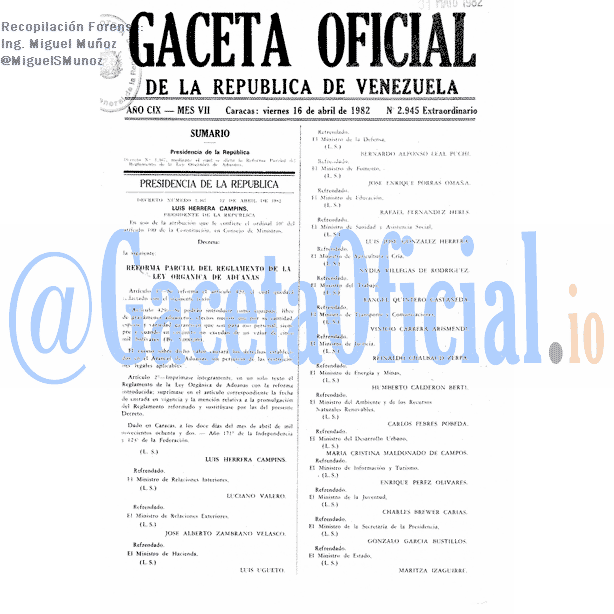 Gaceta Oficial 2945 del 16 Abril 1982