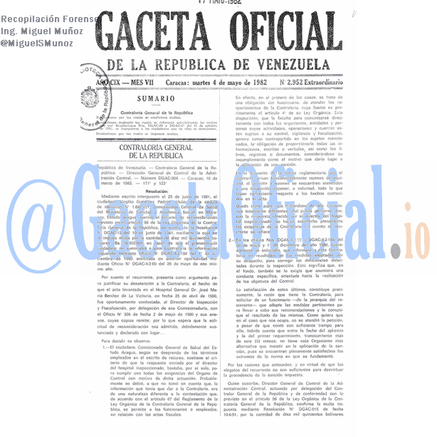 Gaceta Oficial 2952 del 4 Mayo 1982