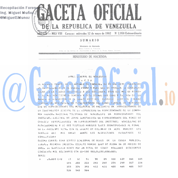 Gaceta Oficial 2958 del 12 Mayo 1982