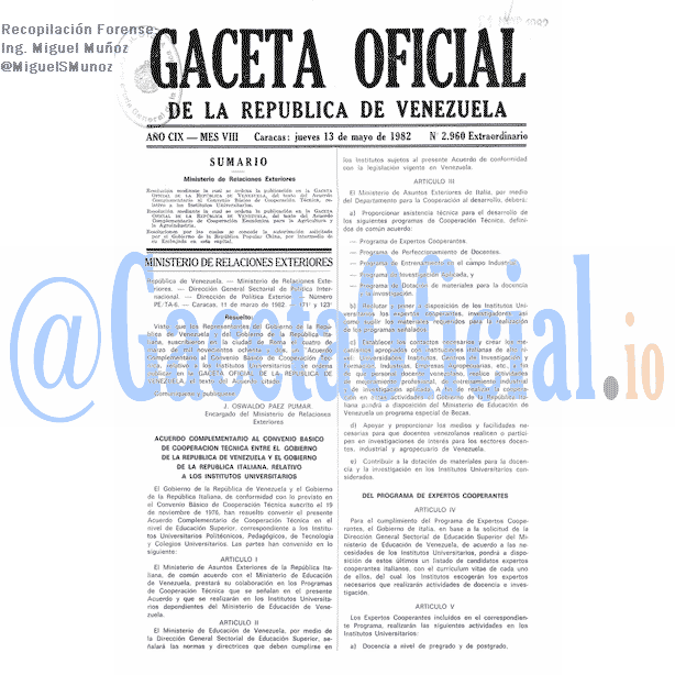Gaceta Oficial 2960 del 13 Mayo 1982