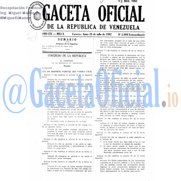 Gaceta Oficial 2990 del 26 Julio 1982