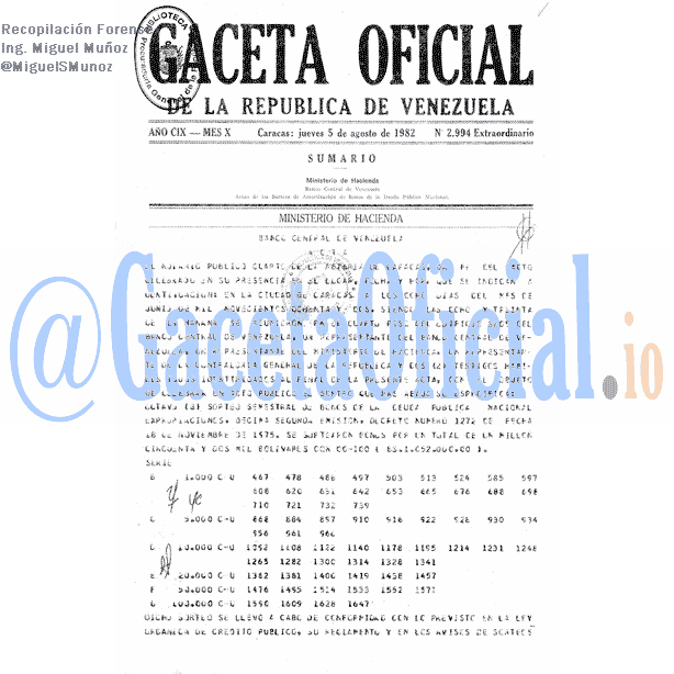 Gaceta Oficial 2994 del 5 Agosto 1982