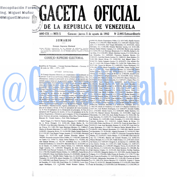 Gaceta Oficial 2995 del 5 Agosto 1982