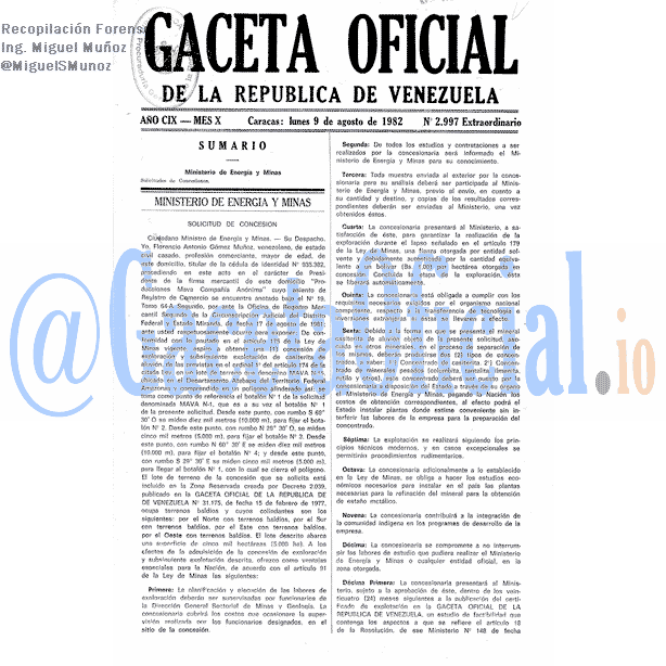 Gaceta Oficial 2997 del 9 Agosto 1982