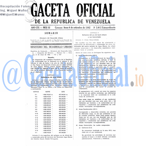 Gaceta Oficial 3012 del 6 Septiembre 1982