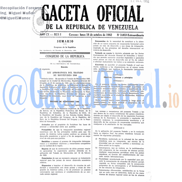 Gaceta Oficial 3033 del 18 Octubre 1982