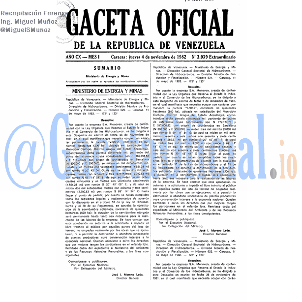 Gaceta Oficial 3039 del 4 Noviembre 1982