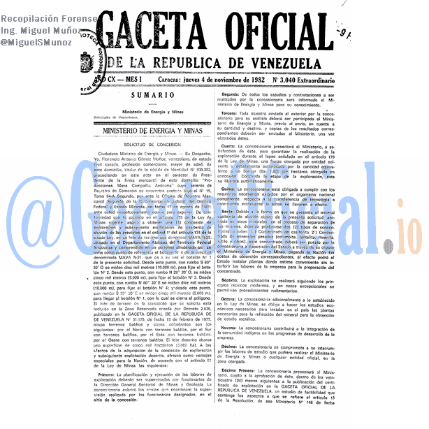 Gaceta Oficial 3040 del 4 Noviembre 1982