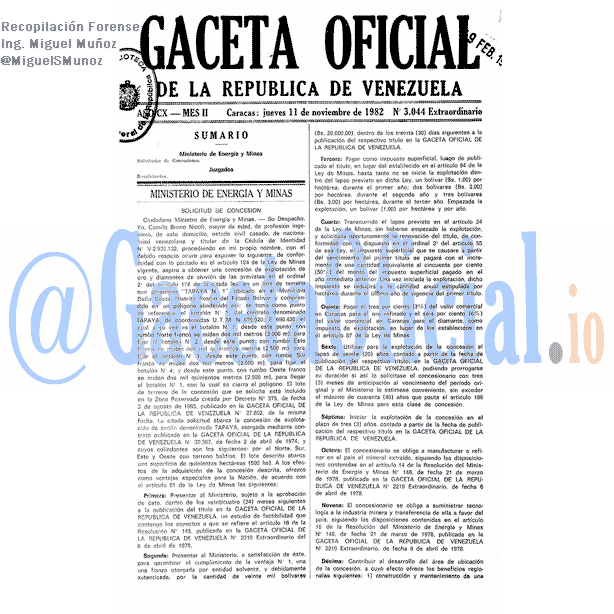 Gaceta Oficial 3044 del 11 Noviembre 1982