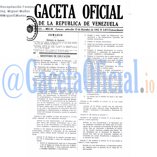 Gaceta Oficial 3073 del 15 Diciembre 1982