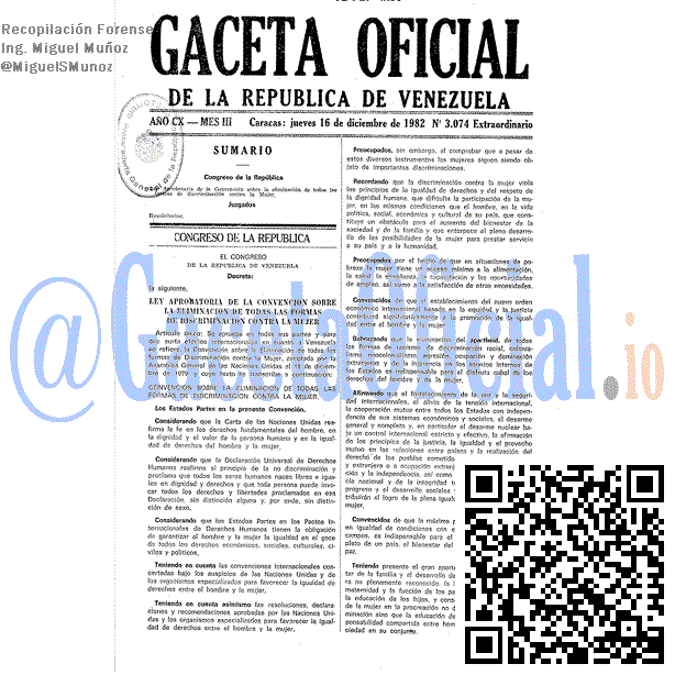 Gaceta Oficial 3074 del 16 Diciembre 1982