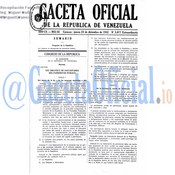 Gaceta Oficial 3077 del 23 Diciembre 1982
