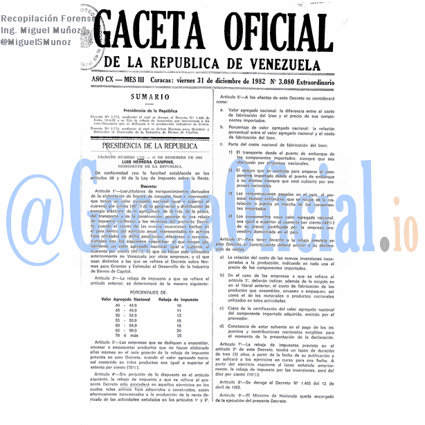 Gaceta Oficial 3080 del 31 Diciembre 1982