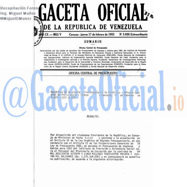 Gaceta Oficial 3098 del 17 Febrero 1983