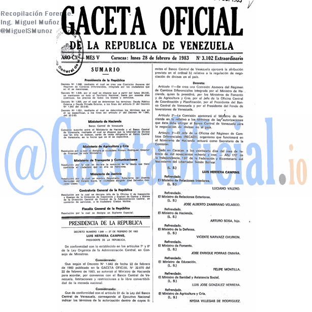 Gaceta Oficial 3102 del 28 Febrero 1983