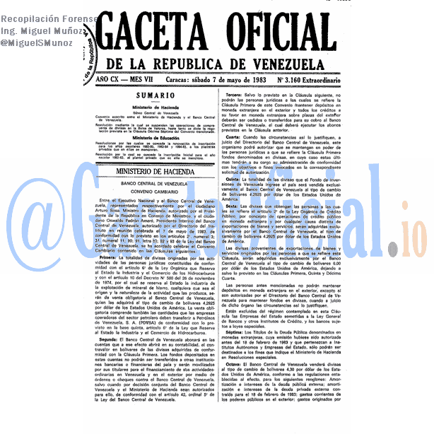 Gaceta Oficial 3160 del 7 Mayo 1983