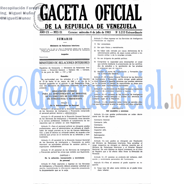 Gaceta Oficial 3213 del 6 Julio 1983