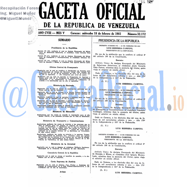 Gaceta Oficial 32172 del 18 Febrero 1981