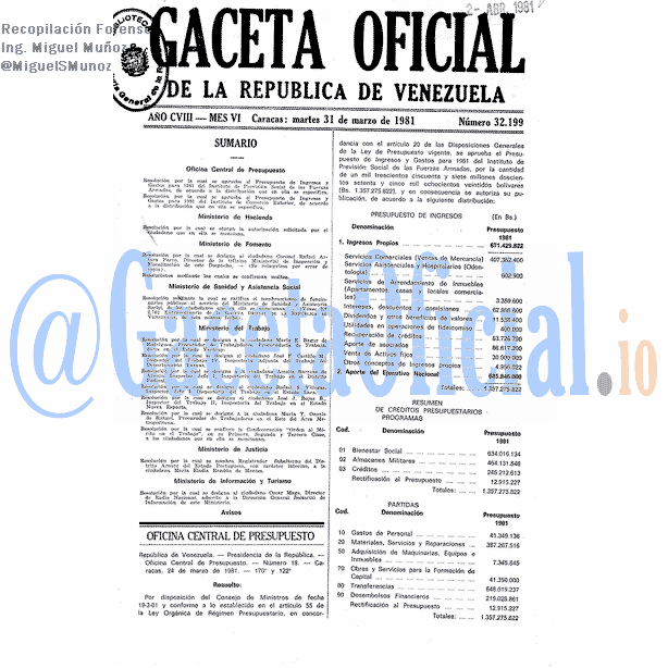 Gaceta Oficial 32199 del 31 Marzo 1981