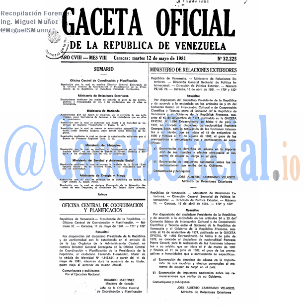 Gaceta Oficial 32225 del 12 Mayo 1981