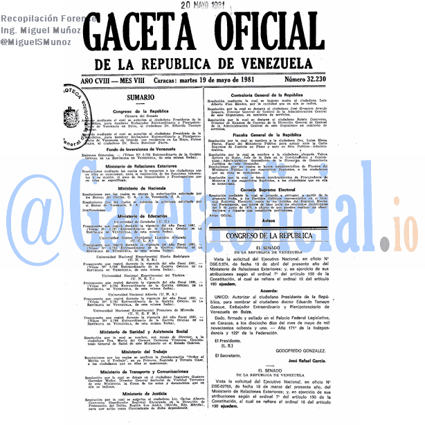 Gaceta Oficial 32230 del 19 Mayo 1981