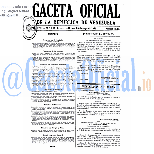 Gaceta Oficial 32231 del 20 Mayo 1981