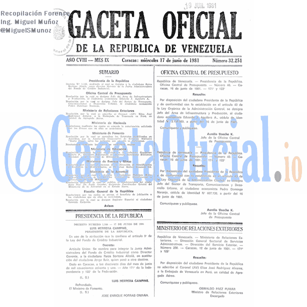 Gaceta Oficial 32251 del 17 Junio 1981