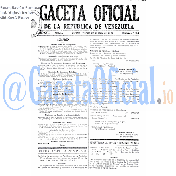 Gaceta Oficial 32253 del 19 Junio 1981