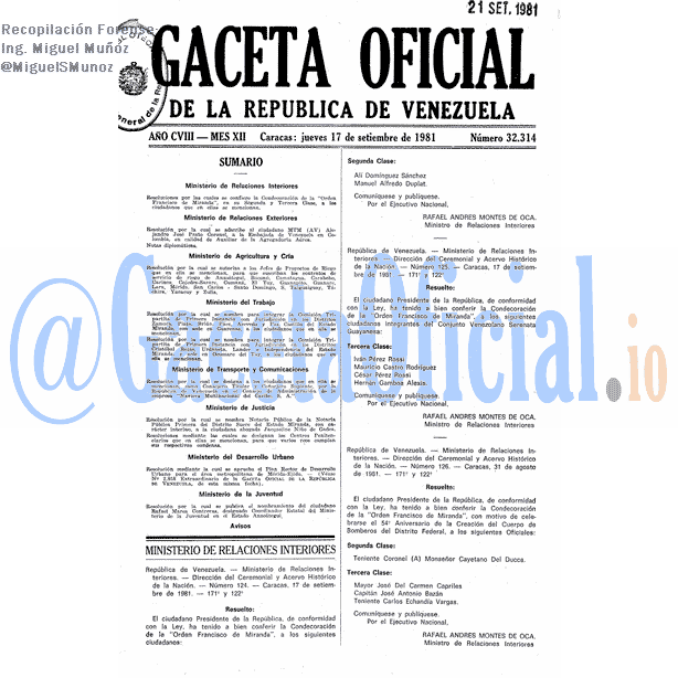 Gaceta Oficial 32314 del 17 Septiembre 1981