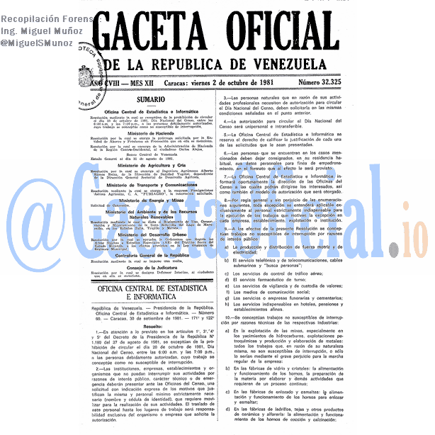 Gaceta Oficial 32325 del 2 Octubre 1981