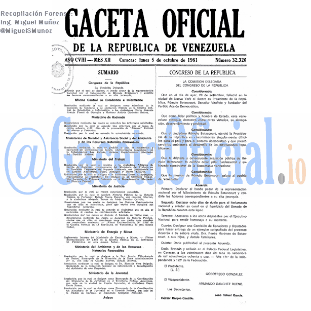 Gaceta Oficial 32326 del 5 Octubre 1981
