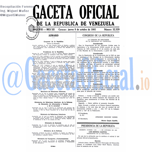 Gaceta Oficial 32329 del 8 Octubre 1981