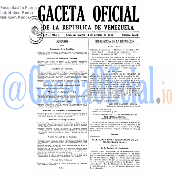 Gaceta Oficial 32331 del 13 Octubre 1981