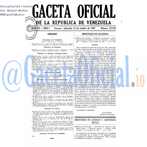 Gaceta Oficial 32332 del 14 Octubre 1981