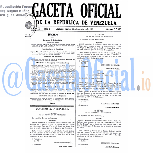Gaceta Oficial 32333 del 15 Octubre 1981