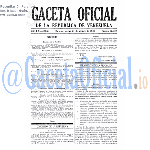 Gaceta Oficial 32340 del 27 Octubre 1981