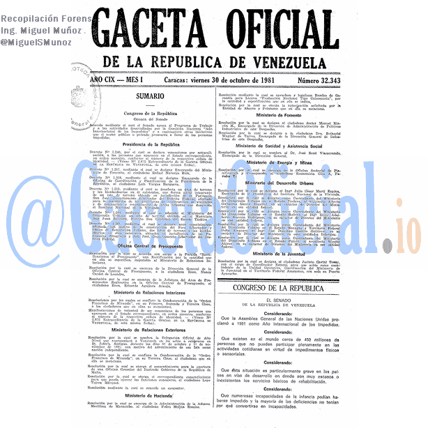 Gaceta Oficial 32343 del 30 Octubre 1981